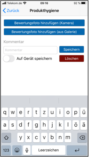 App Anwendung von EASYcheck mit Bewertung der Produkthygiene