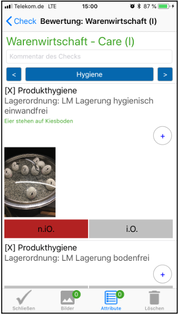 App Anwendung von EASYcheck mit Überprüfung der Produkthygiene